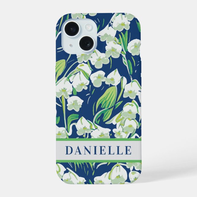 Blue Floral Lily of the Valley May Birth Flower iPhone 15 Case (Back)