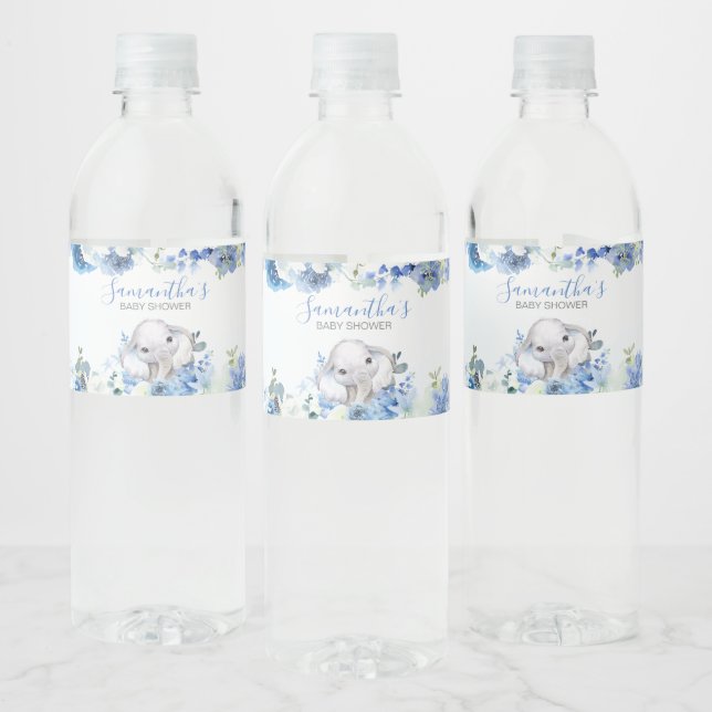 Blue Floral Little Peanut Baby Shower Water Bottle Label (Bottles)