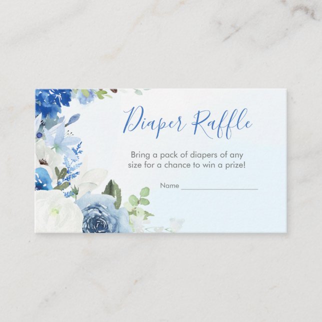 Blue Floral Little Peanut Diaper Raffle Enclosure Card (Front)