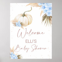 Blue Floral Little Pumpkin Baby Shower Welcome