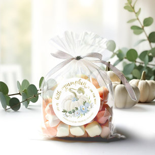 Blue Floral Little Pumpkin Fall Baby Shower Classi Classic Round Sticker