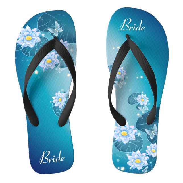 Blue Floral Lotus Pattern Wedding Bride Jandals (Footbed)