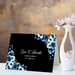 Blue Floral Love and Thanks Wedding Thank You Card