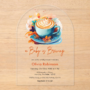 Blue Floral Love is Brewing Coffee Baby Shower  Acrylic Invitations