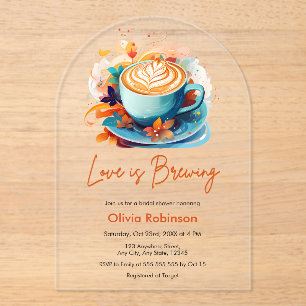 Blue Floral Love is Brewing Coffee Bridal Shower  Acrylic Invitations