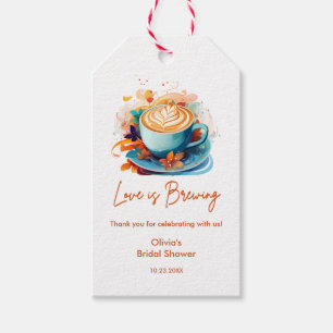 Blue Floral Love is Brewing Coffee Bridal Shower Gift Tags