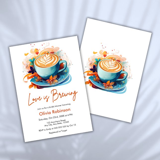 Blue Floral Love is Brewing Coffee Bridal Shower  Invitation (Blue Floral Love is Brewing Coffee Bridal Shower Invitation   )