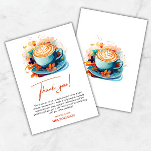 Blue Floral Love is Brewing Coffee Bridal Shower Thank You Card