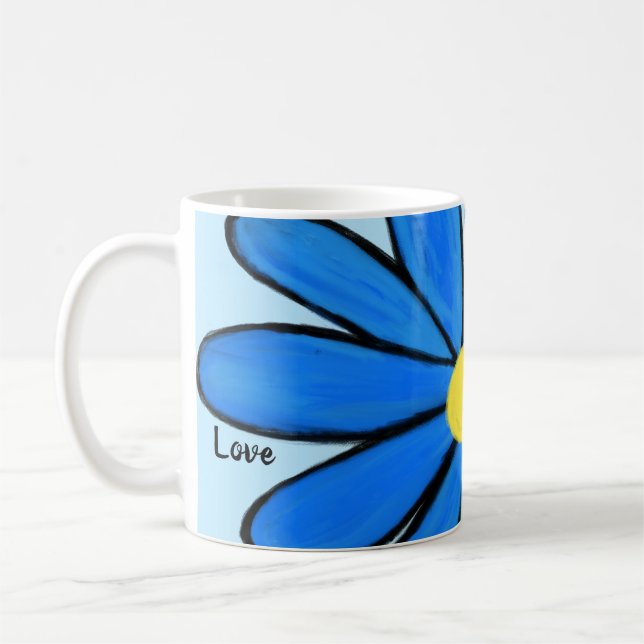 Blue Floral Love Personalised Blue Mugs (Left)