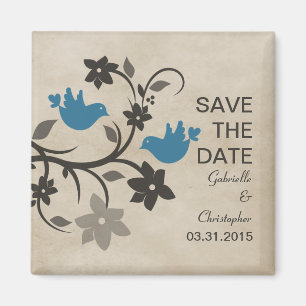 Blue Floral Lovebirds Save the Date Magnet
