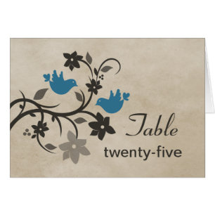 Blue Floral Lovebirds Table Number Card