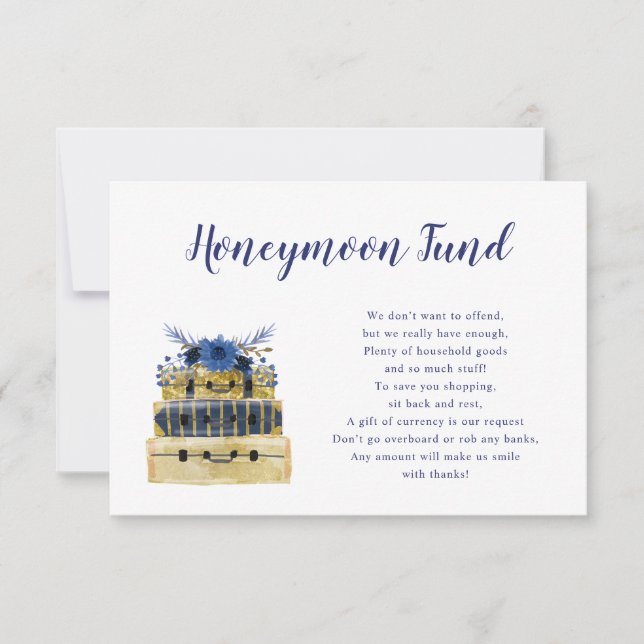 Blue Floral Luggage Honeymoon Fund card (Front)