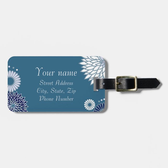 Blue Floral Luggage Tag (Front Horizontal)