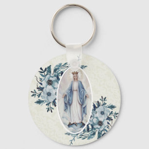 Blue Floral  Madonna   Virgin Mary   Lace Key Ring