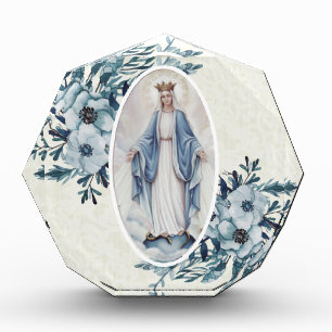 Blue Floral  Madonna   Virgin Mary   Lace Photo Block
