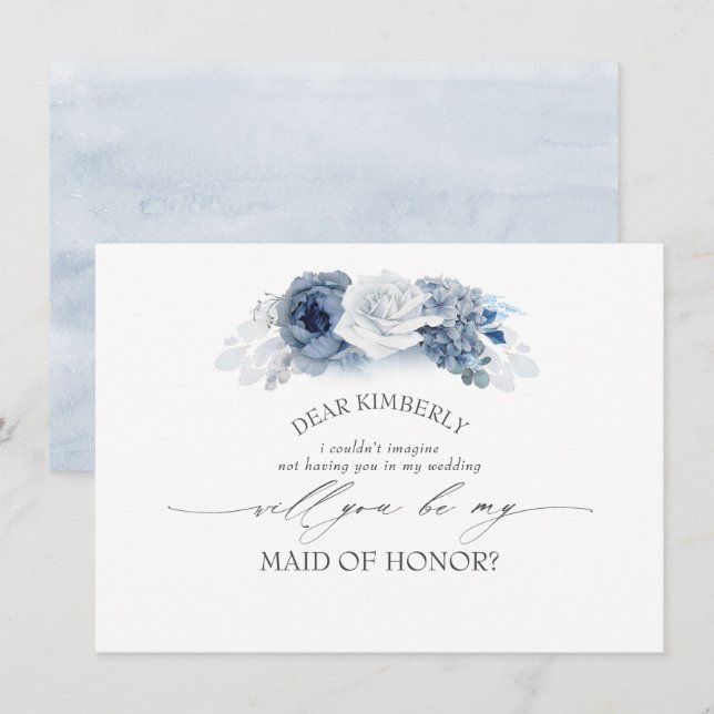 Blue Floral Maid of Honour / Bridesmaid Proposal Invitation (Front/Back)