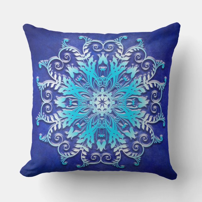 Blue floral mandala on grunge background. cushion (Front)