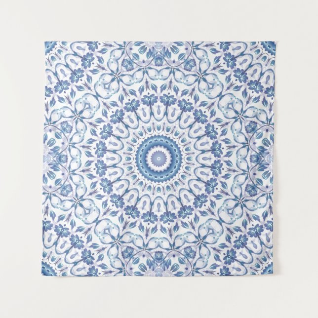 Blue Floral Mandala Tapestry (Front)