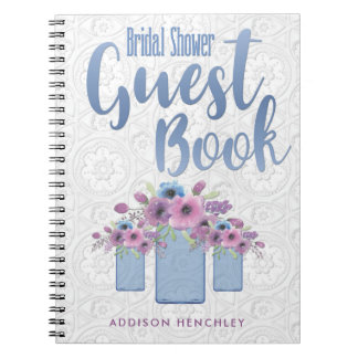 Blue Floral Mason Jar Bridal Shower Guest Book