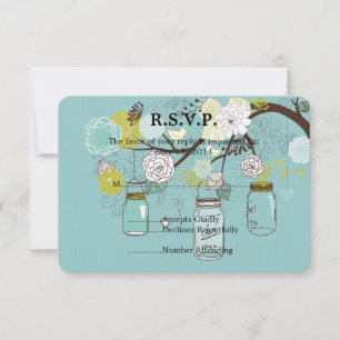 Blue Floral Mason Jars  Wedding RSVP