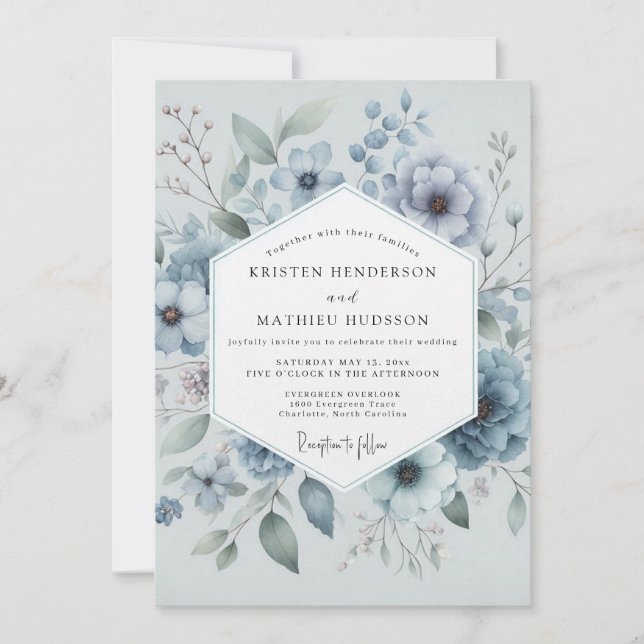 Blue Floral Meadow Wedding Invitation (Front)
