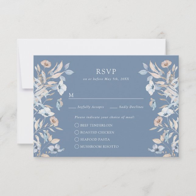 Blue Floral Meals RSVP Card (Front)