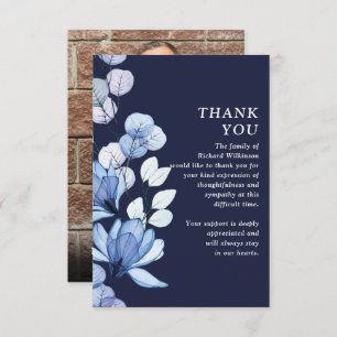 Blue Floral Memorial Celebration Of Life Photo Thank You Card