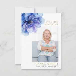 Blue Floral Memorial Funeral Prayer Photo Card
