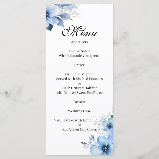 Blue floral Menu (Front)