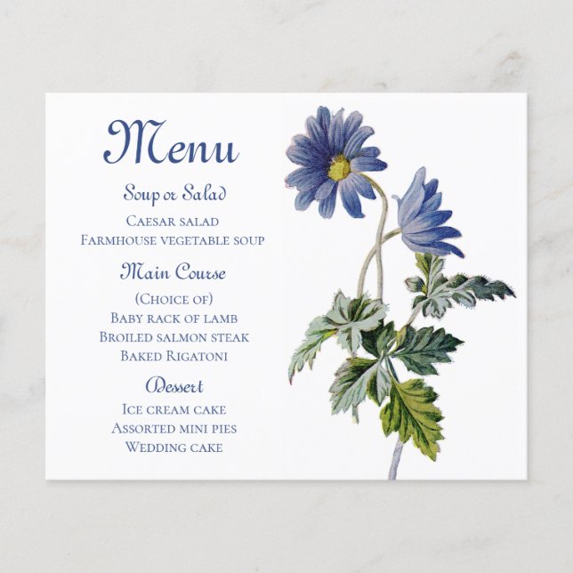 Blue Floral Menu Daisies Flowers Watercolor Daisy (Front)