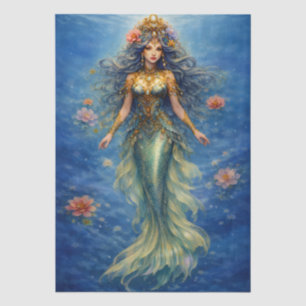 Blue Floral Mermaid of the Sea Full Body Tissue Paper