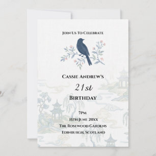 Blue Floral Milestone Birthday Invitation