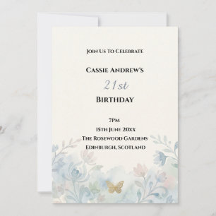 Blue Floral Milestone Birthday Invitation