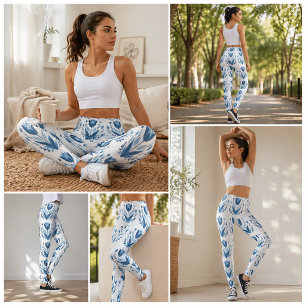 Blue Floral Minimalist Aesthetic Leggings