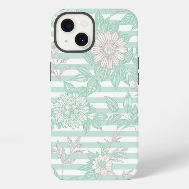Blue Floral Minimalist iPhone Case (Back)