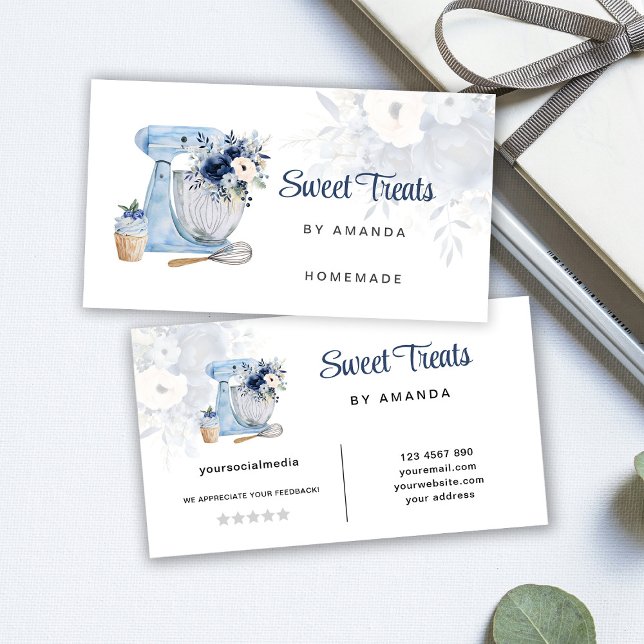Blue Floral Mixer Business Card (Creator Uploaded)
