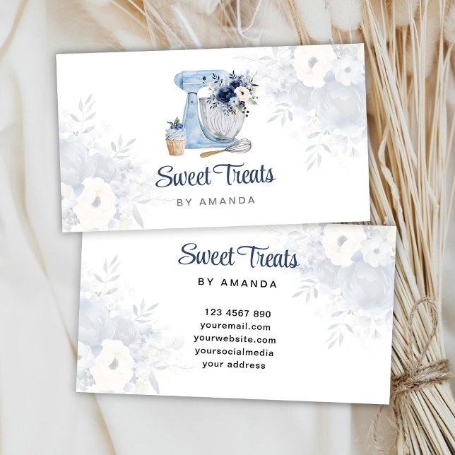Blue Floral Mixer Business Card (Creator Uploaded)