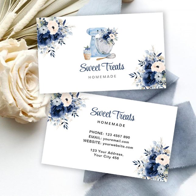 Blue Floral Mixer Business Card (Creator Uploaded)