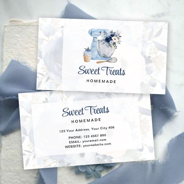 Blue Floral Mixer Business Card (Creator Uploaded)