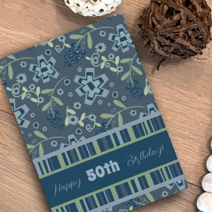Blue Floral Modern Customised Age Birthday Card