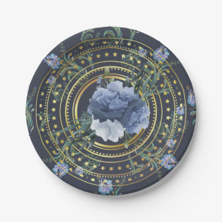 Blue Floral Modern Vintage Paper Plate