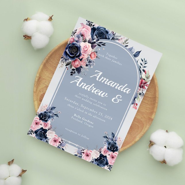Blue Floral Modern Wedding Invitation (Creator Uploaded)