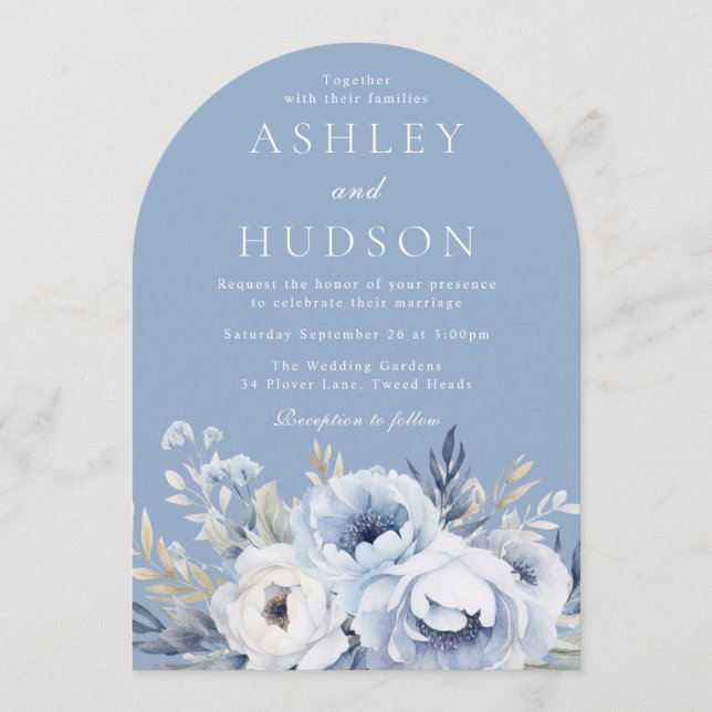 Blue Floral Modern Winter Wedding  Invitation (Front)