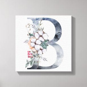 Blue Floral Monogram Initial B Canvas Print
