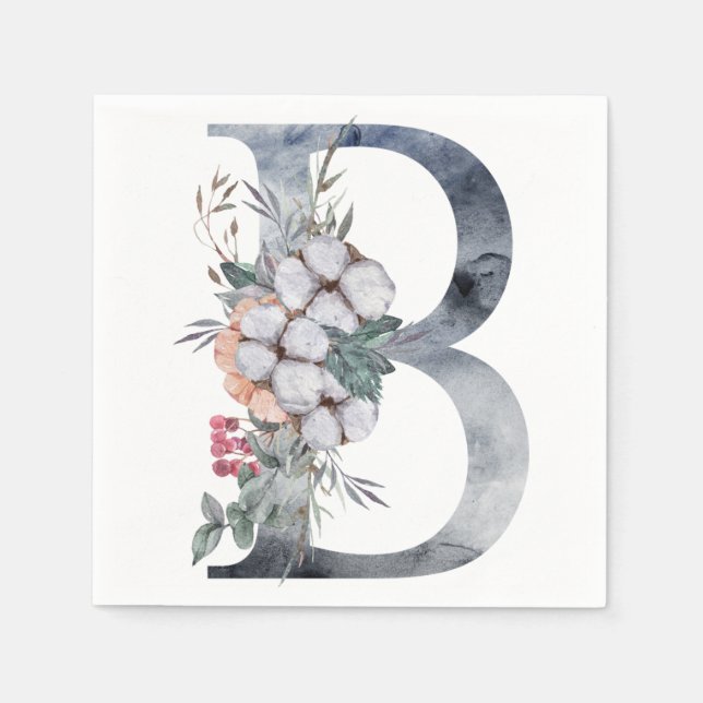 Blue Floral Monogram Initial B Napkin (Front)