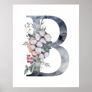 Blue Floral Monogram Initial B Poster