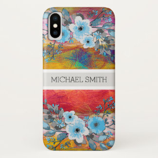 Blue Floral Monogram Modern Colourful Abstract iPhone X Case