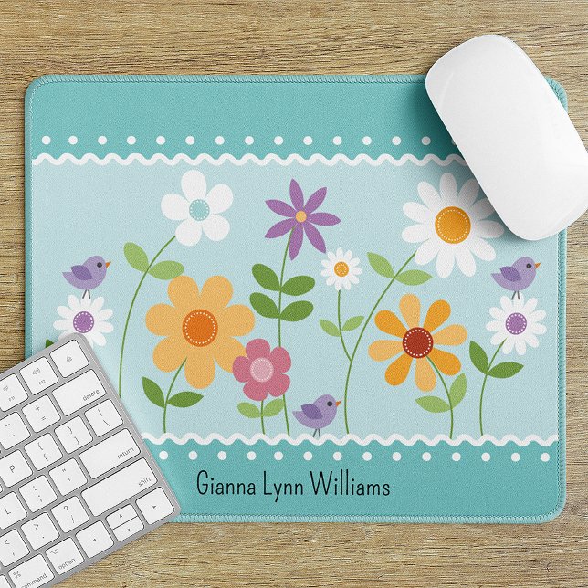 Blue Floral Monogram Mouse Pad (Creator Uploaded)