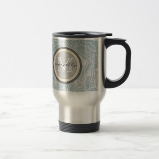 Blue Floral Monogram Travel Mug
