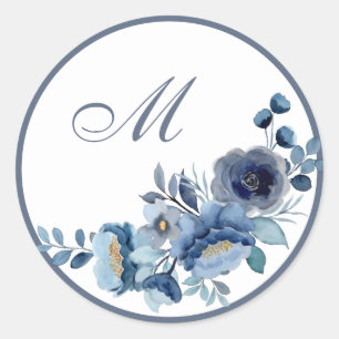 Blue floral Monogram Wedding Envelope Seals
